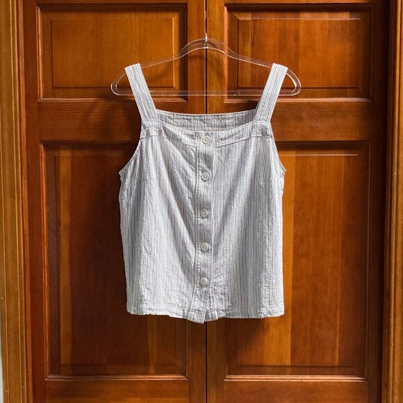 Liz Claiborne button down sleeveless tank top - pinstripe white and blue Size L - Picture 7 of 8